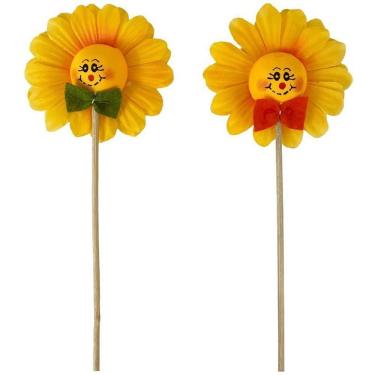 Imagem de Decoração Festa Junina Girassol Pequeno no Palito com Rosto Sorridente 15CM Pacote com 6 Amarelo