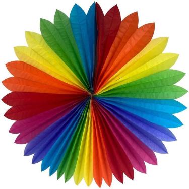Imagem de Decoração para Festa Junina Rosácea Gigante Leque de Papel de Seda 70cm Sanfonada
