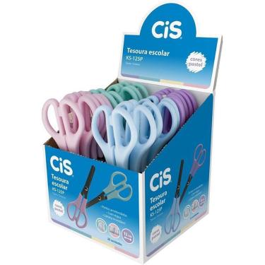 Imagem de Tesoura Escolar Sertic CIS KS-125P Aço Inoxidável 13cm Display com 20 Azul Rosa Lilás e Verde