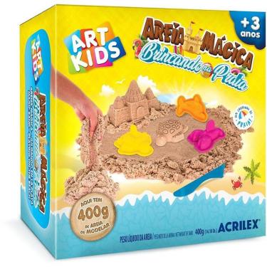 Imagem de Massa de Areia Mágica Brincando na Praia 400g com 4 Moldes e Faquinha Plástica Acrilex
