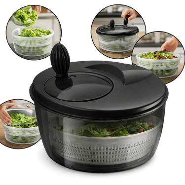 Imagem de Centrífuga de Salada Secador de Verduras Manual Plástico 4L Design All Black para Cozinha Preto