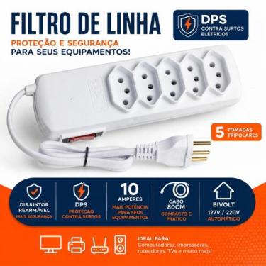 Imagem de Filtro de Linha Disjuntor Rearmável DPS contra surtos elétricos 5 Toma