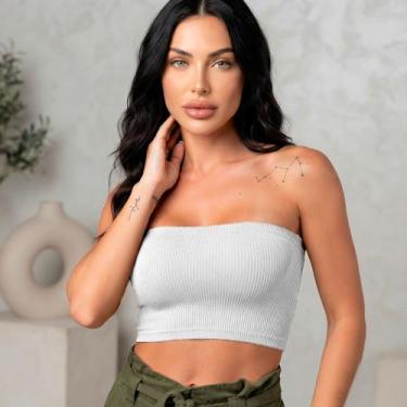Imagem de Top Faixa Feminino Canelado sem alça Poliamida Ajustável ao Corpo 227 
