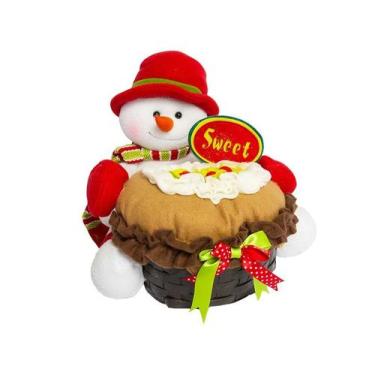 Imagem de Cesto Natalino Boneco de Neve 33x33x28cm Porta Panetone e Biscoitos - 