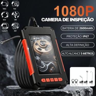 Imagem de Câmera de Inspeção Endoscópica LCD 4K HD Cabo 5 Metros Prova DÁgua IP6