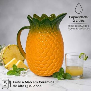 Imagem de Jarra abacaxi cerâmica esmaltada 2l p/suco mesa posta luxo - LM