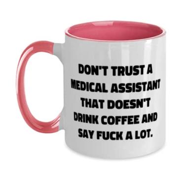 Imagem de Presente de assistente médico reutilizável, Don't Trust a Medical Assistant That Doesn't Drink Coffee, Fun Christmas Two Tone 325 ml Caneca de homens e mulheres