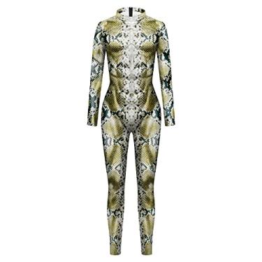 Imagem de Yajun Macacão de cosplay feminino, fantasia de festa de Halloween, manga comprida, 3D, traje feminino clássico elástico com zíper, C, G (160