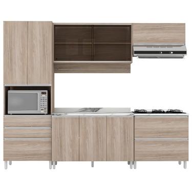 Imagem de Cozinha Completa Bartira Amazonita com 9 Portas, 7 Prateleiras e 4 Gavetas - 271cm de largura - Carvalho