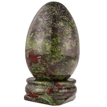 Imagem de Ovo de pedra de cristal SUNYIK com suporte, esfera de cristal de cura, estatueta de esfera, amostra mineral para o dia de Páscoa, Green/Red, 1"x1.6", 1
