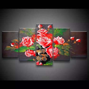 Imagem de Quadro Decorativo 129x63 Sala Flores Rosas Vermelhas 1