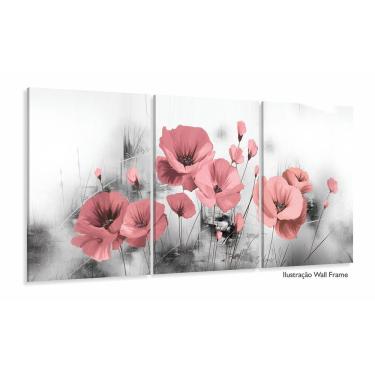 Imagem de Quadro Decorativo Flores Rosa Claro 120x60 3 peças