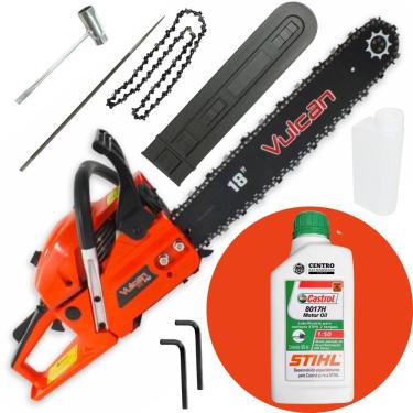 Imagem de Motosserra Profissional Vulcan VSL550 2T 55CC 3HP Sabre Ponta Rolante 18 Pol COR. 3/8 x 1,5mm Com Óleo Castrol Sthil 500ml de Alta Durabilidade