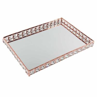 Imagem de Bandeja Decorativa Retangular Rose Gold Cristal com Espelho 40cm KV0251 BTC