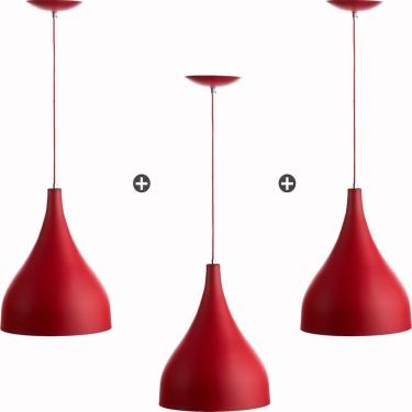 Imagem de Kit 3 Lustres Pd Gota Pequena Alumínio 21cm Soquete E27 Vermelho