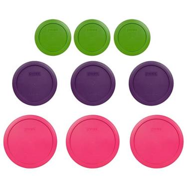 Imagem de Pyrex (3) 7402-PC 6/7 Cup Fuchsia (3) 7201-PC 4 Cup Plum Purple (3) 7200-PC 2 Cup Lawn Green Replacement Food Storage Lids