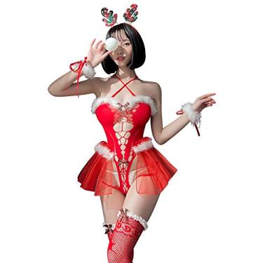 Imagem de Women Santa Costume Cosplay Lingerie Christmas Princess Dress Sexy One-piece Pesh Dress Suit (7436Red)