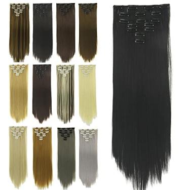 Imagem de IMISSU Conjunto de 7 peças grampo longo e reto em extensões de cabelo natural cabeça cheia peruca para mulheres (Preto)