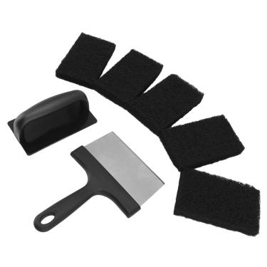 Imagem de conjunto de ferramentas de limpeza de acess¨®rios de grelha,Kit de limpeza de chapa 7 pe?as, 1 raspador de a?o inoxid¨¢vel, 1 escova, 5 blocos de esponja, ferramentas de limpeza de chapa para exte