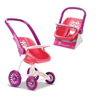 Imagem de Carrinho De Boneca + Bebê Conforto Confort Baby Menina - Samba Toys