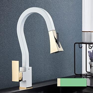 Imagem de Torneira de cozinha gourmet ouro preto com flexível pull down pulverizador extensível torneiras removíveis para torneira misturadora de pia de cozinha, branco, China