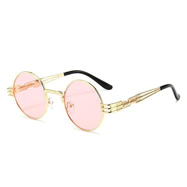 Imagem de Óculos de sol feminino moldura redonda uv400 tons vintage masculino óculos de sol proteção solar ao ar livre óculos de sol multicoloridos, ouro rosa C19, China