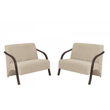 Imagem de Kit 2 Poltronas Namoradeira 2 Lugares Vênus D Salla Suede Braço Madeira