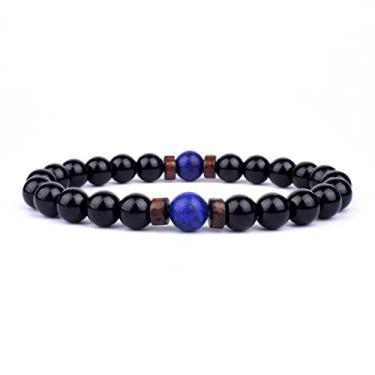 Imagem de Pulseira de pedra vulcânica para homens pulseira de contas de madeira vulcânica de 8 mm pulseira de Buda tibetano corrente de pulso mulheres homens joias presente novas pulseiras (J)