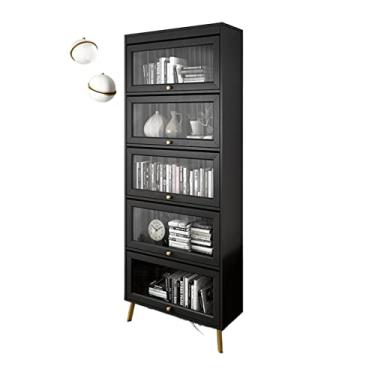 Imagem de KIZQYN Estante leve de luxo estante preto combinação armário lateral estante de armazenamento com prateleira de porta de vidro estante (cor: C)