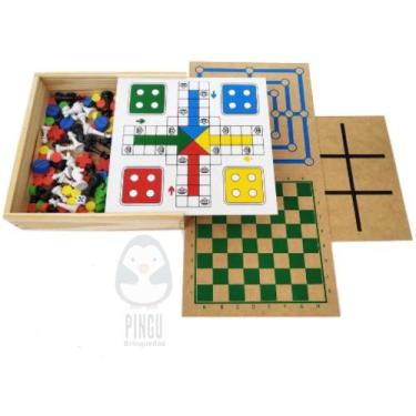 Jogo de tabuleiro 3 jogos ludo/dama E trilha pais E filhos em Promoção na  Americanas