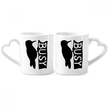 Imagem de Conjunto de canecas de porcelana natural para casal, com contorno de animal e desenho de animal preto