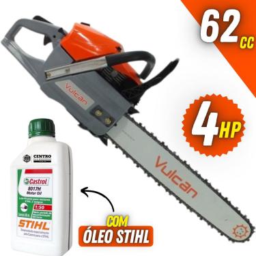 Imagem de Motosserra Profissional Vulcan VS620 á Gasolina 2T 62CC 4HP Com Sabre 20 Pol + Óleo 2T Castrol Stihl