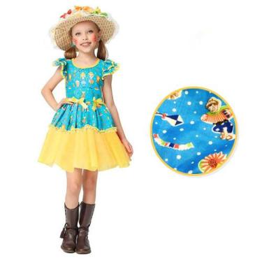 Imagem de Vestido De Festa Junina Infantil Ester Amarelo E Azul Barato - Fantasi