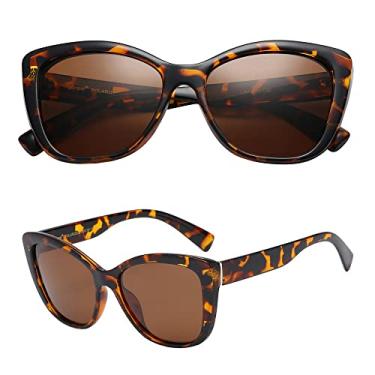 Imagem de PolarSpex Óculos de sol polarizados olho de gato para mulheres – Óculos de sol grandes UV400 moda celebridade para praia ou dirigir, Tartaruga marrom | Marrom polarizado, One Size Fits All