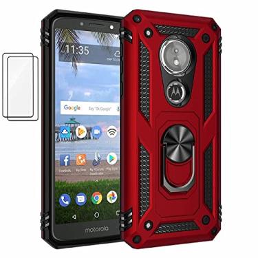 Imagem de Capa para Motorola Moto G6 Play Capinha com protetor de tela de vidro temperado [2 Pack], Case para telefone de proteção militar com suporte para Motorola Moto G6 Play (vermelho)