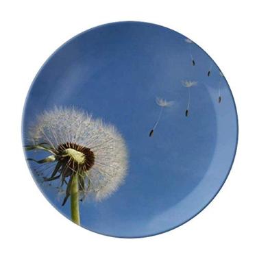 Imagem de Blue Sky Prato de dente-de-leão branco decorativo de porcelana Salver Prato de jantar