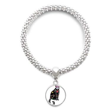 Imagem de DIYthinker Bracelete de prata com pingente de coração de gato preto para dia das bruxas, atmosfera de terror