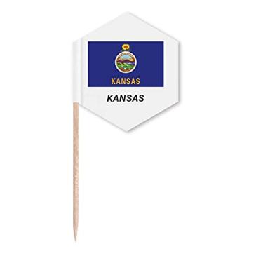 Imagem de Bandeira do estado do Kansas com perfil de palito de dentes, bandeiras de cupcake, festas comemorativas