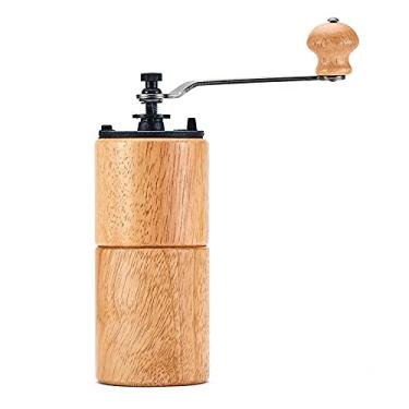 Imagem de jowoenmy Moedor de café manual portátil, moedor de café de madeira maciça doméstica, com rebarbas de ferro fundido, manivela de mão bidirecional, madeira ajustável de grande capacidade (escuro, claro) cor de café clara