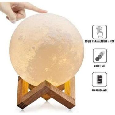 Imagem de Luminária Lua Cheia 3D Abajur Touch 15Cm Cores Touch Lua