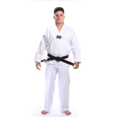 Imagem de Torah Dobok Taekwondo Reforçado Gola Branca, Kimono Adulto Unissex, Branco (White), A4
