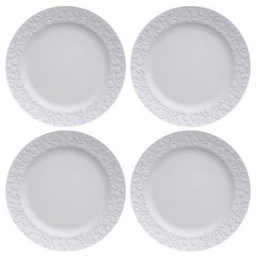 Imagem de Jogo 4 Pratos Rasos Redondos 26,5cm em Porcelana com Relevo Tassel Germer Branco
