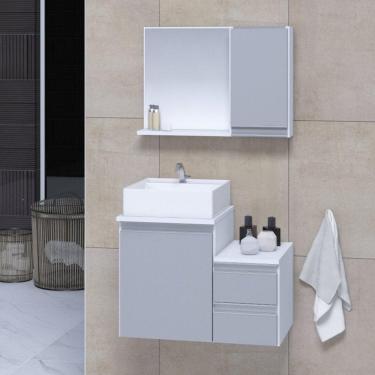 Imagem de Gabinete para Banheiro Cross 60cm com Cuba e Espelheira Branco/Cinza