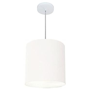 Imagem de Lustre Pendente Cilíndrico Cúpula Tecido 30x31 cm, Vivare Iluminação, Pendente4036 BR, Branco, Pequeno