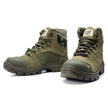 Imagem de Bota Cat Masculina Verde Militar em Couro Adventure Biqueira Interna (Verde Oliva, 37)