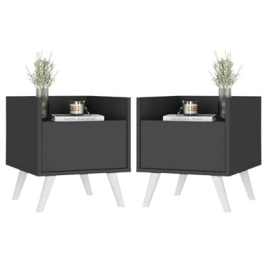 Imagem de Kit com 2 Mesas de Cabeceira 40cm Retrô Multimóveis V4044 Preta/branca