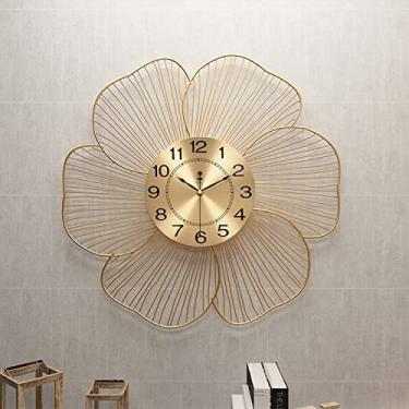 Imagem de Relógio de parede relógio de arte moderna relógio de parede grande para decoração de sala de estar moderno decorativo sem tique-taque silencioso relógios de parede de metal dourado operado por bateria 20 polegadas relógio de parede B 60 cm Hello