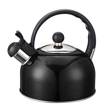 Imagem de Chaleira de chá Fogão Chaleira assobiando para fogão a gás 2,5L Chaleira apito Cozinha Fogão de aço inoxidável Chaleira vermelha com cabo térmico (cor: preto) (preto)