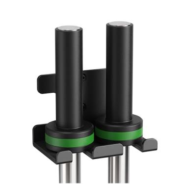 Imagem de Suporte de barra vertical suporte de barra suporte de armazenamento de barra suporte de barra olímpica para casa, comercial, garagem academia (suporte de barra dupla)