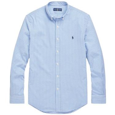 Imagem de Polo Ralph Lauren Camisa esportiva masculina sólida popelina (XG, azul xadrez)